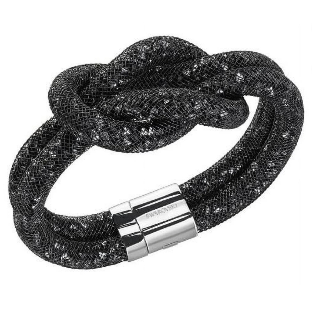 Swarovski Palladium-Plated Stardust Knot Black Bracelet-Excellent Condition- Med